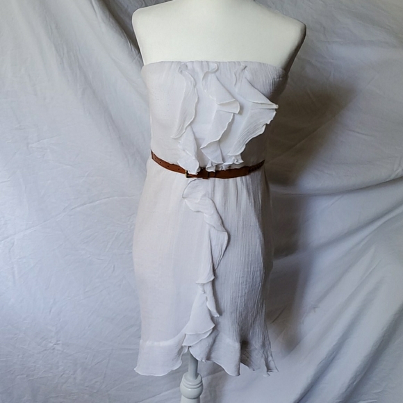 Strapless White Ruffle High-Low Sundress - Picture 1 of 8
